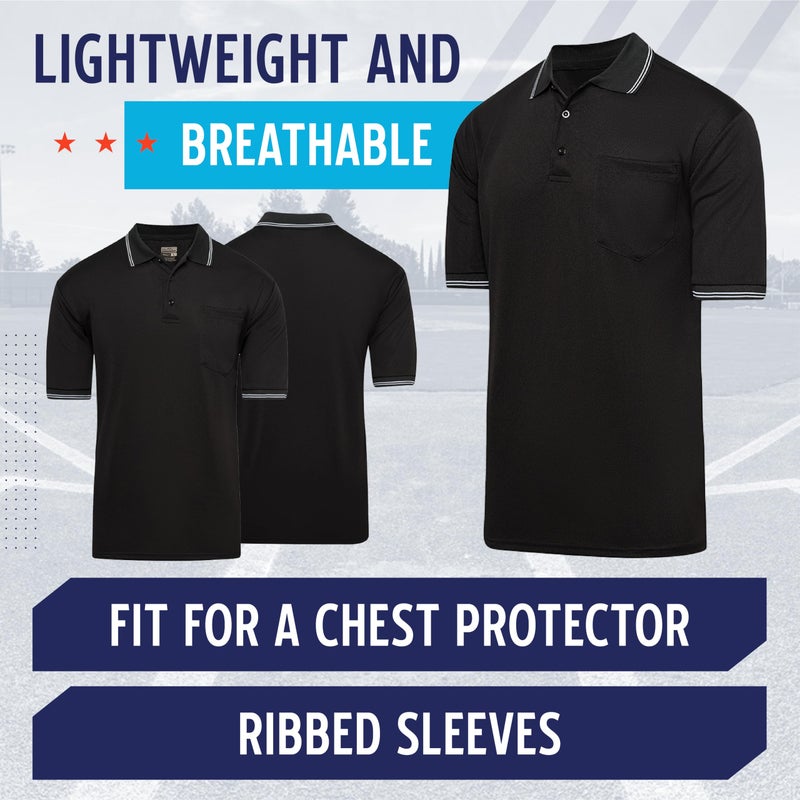 Murray Sporting Goods Short Sleeve Polo Baseball and Softball Umpire Shirt - Sized for Chest Protector (Black, Medium) - Image 4